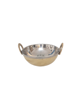 Charger l&#39;image dans la galerie, Hammered Brass / Stainless Steel Serving Kadai Bowl, #2, 525 ML, D/W, Two Sided Brass Handles
