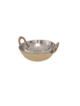 Charger l&#39;image dans la galerie, Stainless Steel/Brass Hammered Double Wall Kadai or Kadhai #1, 350 ML, Serve-ware
