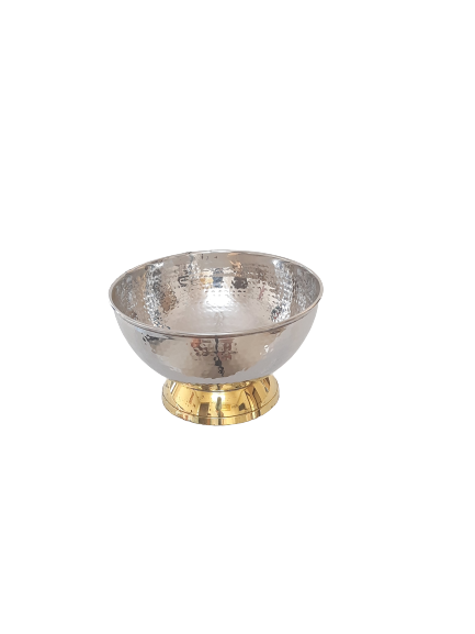Stainless Steel Hammered Round Serving / Punch Bowl, Brass Ring, 6.25