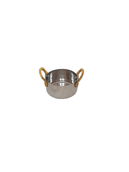 Stainless Steel Hammered Mini Sauce Pan, Double Side Brass Handle, 150 ML, 2.75