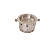 Charger l&#39;image dans la galerie, Stainless Steel Hammered Round Snack Warmer with Serving Tray, Brass Handles, 6&quot;
