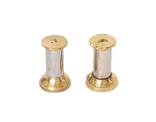Load image into Gallery viewer, Two-Tone Brass/Stainless Steel Salt &amp; Pepper Shakers Set, Set of 2 pcs
