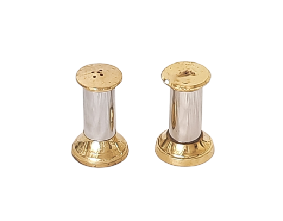 Two-Tone Brass/Stainless Steel Salt & Pepper Shakers Set, Set of 2 pcs