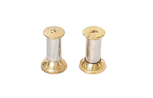 Load image into Gallery viewer, Two-Tone Brass/Stainless Steel Salt &amp; Pepper Shakers Set, Set of 2 pcs
