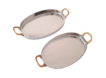 Load image into Gallery viewer, Hammered D/S Brass Handle Flat Oval Serving Dish or Pan, #2, 8.75&quot;, 500 ML, Stainless Steel
