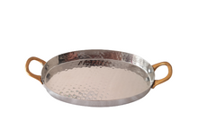 Charger l&#39;image dans la galerie, Stainless Steel Hammered Flat Oval Au Gratin or Serving Dish, #1, 7.75&quot;, 400 ML, Double Sided Brass Handle
