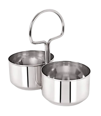 Stainless Steel Serving Chomukha or Sagdan, 2 Bowls, 6