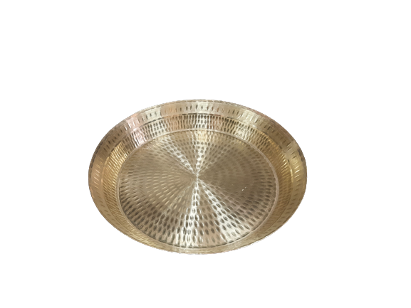 Pure Brass Hammered Round Display Tray for Buffet, 16