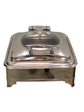 Charger l&#39;image dans la galerie, Electric Stainless Steel Square Hydraulic Chafing Dish, 7 Liters, Inbuilt Regulator, Glass Lid
