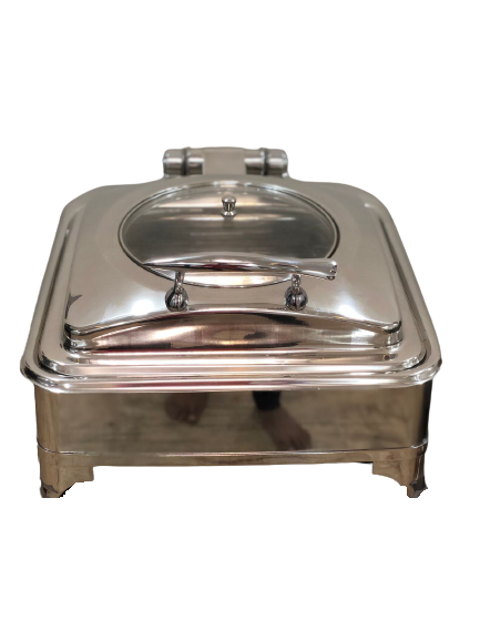 Electric Stainless Steel Square Hydraulic Chafing Dish, 7 Liters, Inbuilt Regulator, Glass Lid