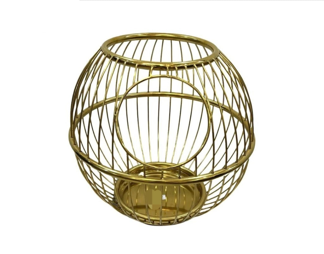 Gold Finish Stainless Steel Round Cage Design Puri Display Stand for Pani-Puri, Buffet Table-Top, PVD Coating