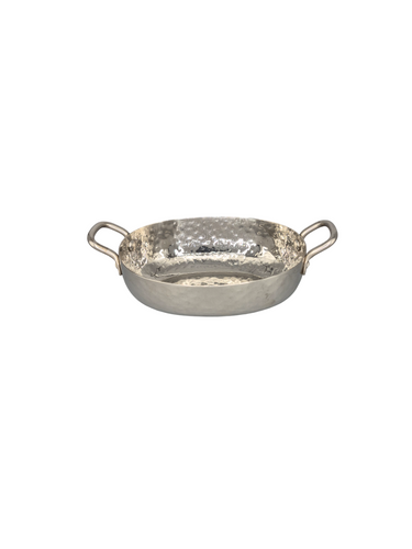 wire handle oval deep serving pan, hand beaten