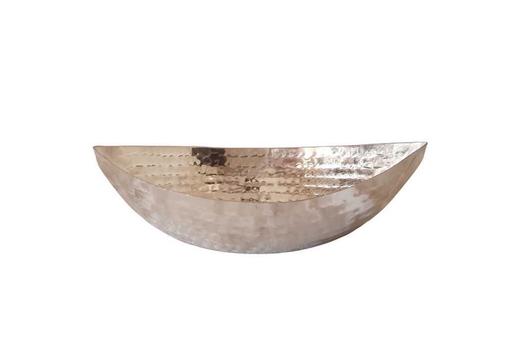 Stainless Steel Hammered Oval Boat Shape Decorative Platter or Bread Basket, 8.5