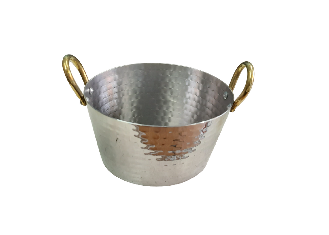 Stainless Steel Hammered Oval Serving Bowl with Double Sided Brass Handle #1, 500 ML