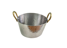 Load image into Gallery viewer, Oval Deep Serving Bowl with Double Sided Brass Handle #2, 700 ML, SS Hammered Finish, 4.75&quot;
