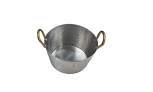 Load image into Gallery viewer, Oval Deep Serving Bowl with Double Sided Brass Handle #2, 700 ML, SS Hammered Finish, 4.75&quot;
