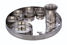 Load image into Gallery viewer, Stainless Steel Hammered Curved Thali Set, Set of 8 Pieces, Premium Quality
