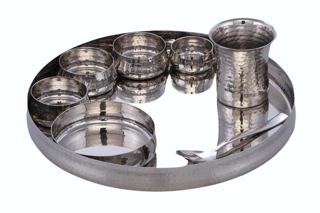 Stainless Steel Hammered Curved Thali Set, Set of 8 Pieces, Premium Quality