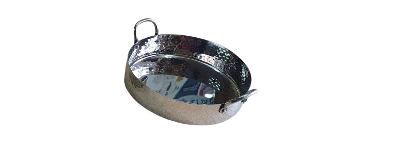 Round Flat Serving Pan with Solid Handle's, Hammered Finish, Stainless Steel, #3, 900 ML, 7