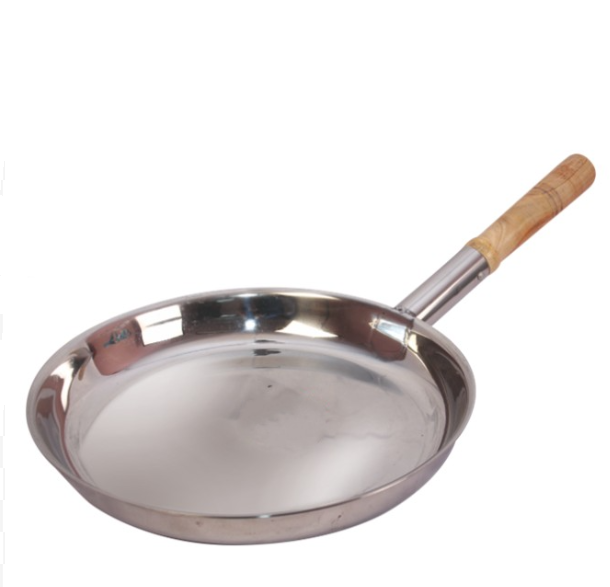 Wooden Handle Frying Pan, Cooking Purpose, Stainless Steel, 11