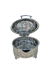 Load image into Gallery viewer, Electric Stainless Steel Round Hydraulic Chafing Dish, 5 Liters, Buffet Supply, Inbuilt Regulator, Glass Lid
