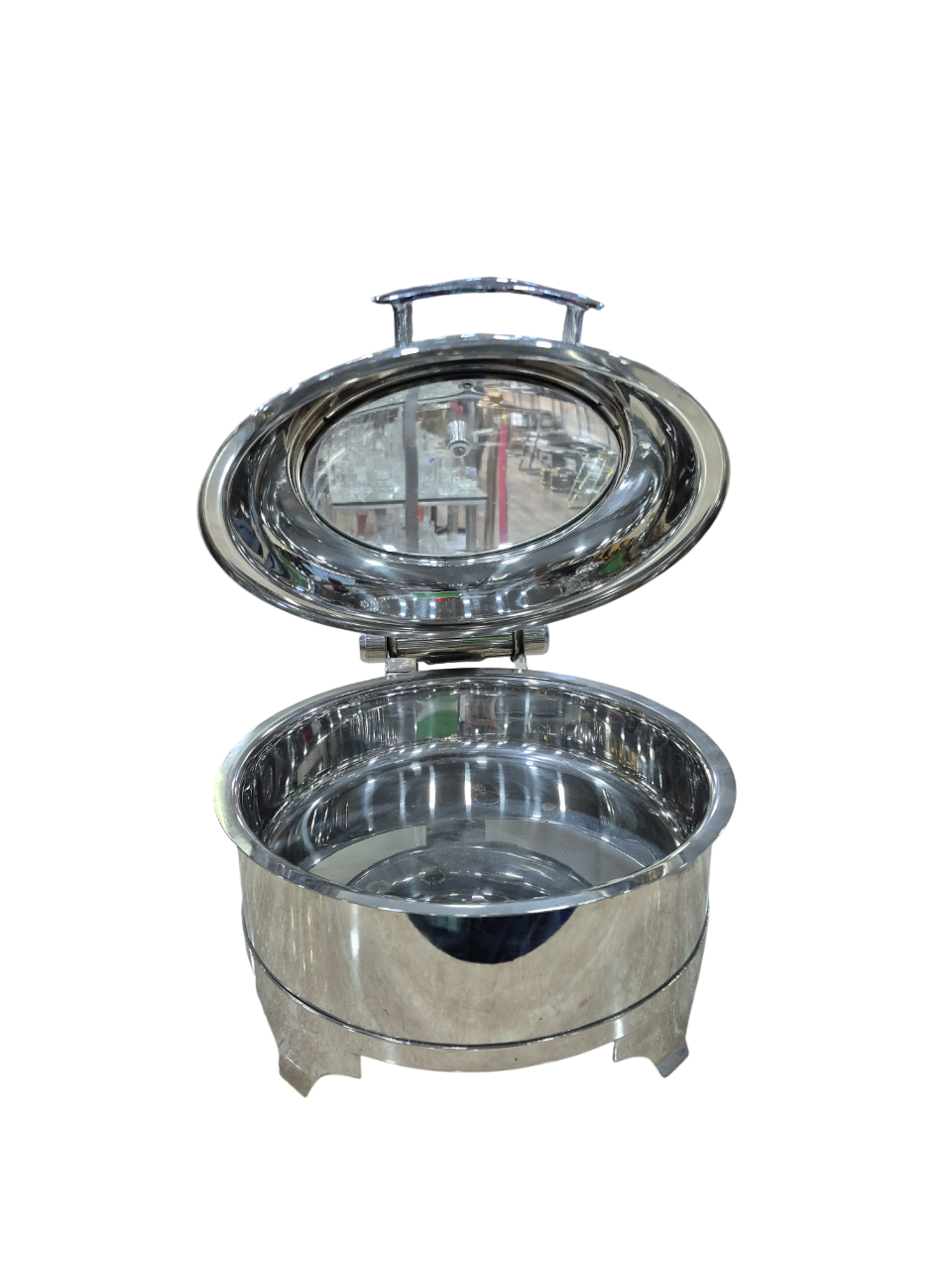 Electric Stainless Steel Round Hydraulic Chafing Dish, 5 Liters, Buffet Supply, Inbuilt Regulator, Glass Lid