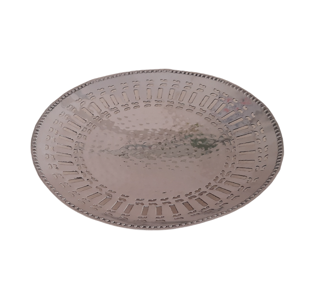 Stainless Steel Round Fruit Display Stand Platter, Table-Top, Hammered Finish, 9.25