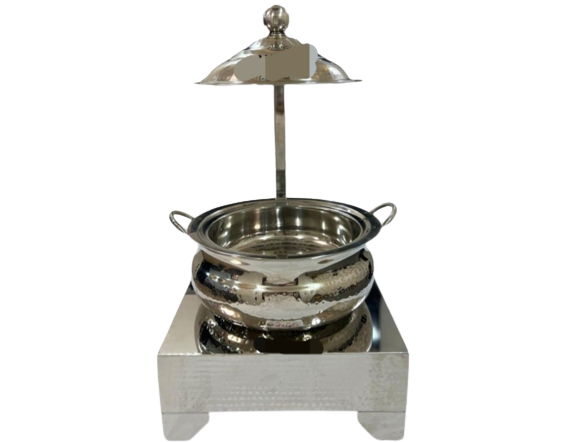 Stainless Steel Hammered Chafing Dish with Stand/Chowki, 6 Liters, Lift-Top