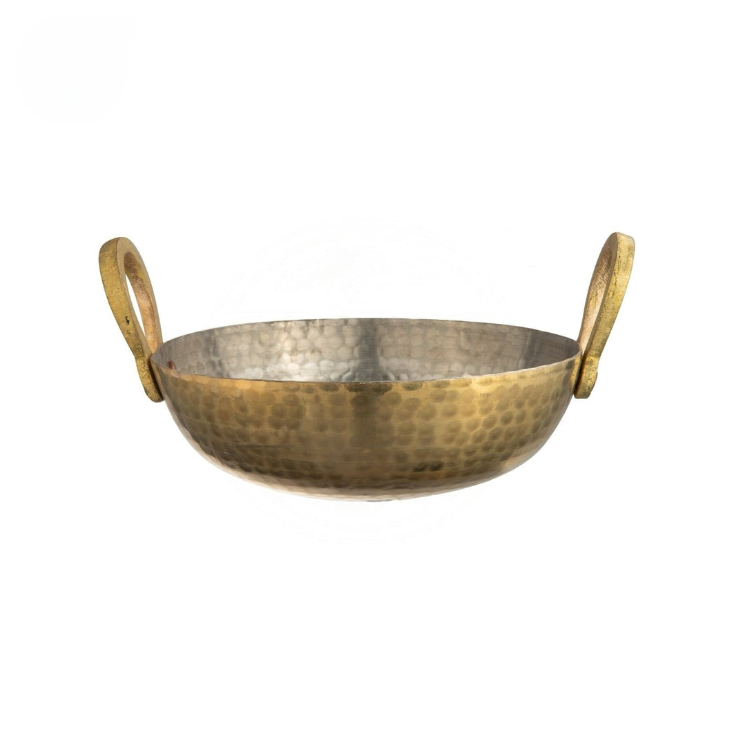 Pure Brass Hammered Cookware Kadai - 18, Tin Coating, Brass Handles
