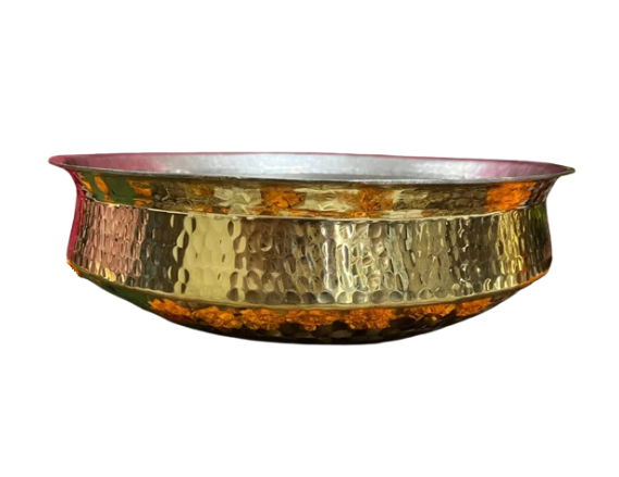 Brass Hammered Lucknowi Lagan or Handi for Cooking, Comes with Kalai / Tin Coating, 11