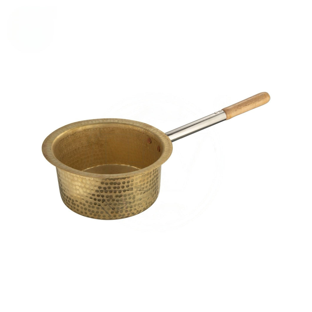 Pure Brass Hammered Sauce Pan with Long Wooden Handle, 9.5