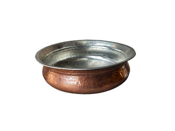 Copper Hammered Handi with Tin Coating for Cooking, 16 Inch