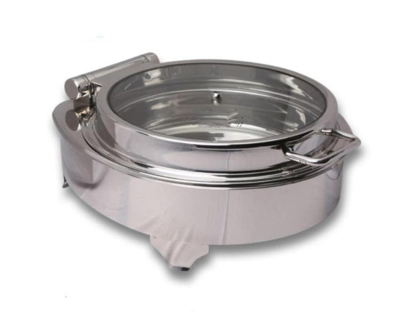 Electric Stainless Steel Round Hydraulic Chafing Dish Set, 7 Liters, Full Glass Lid