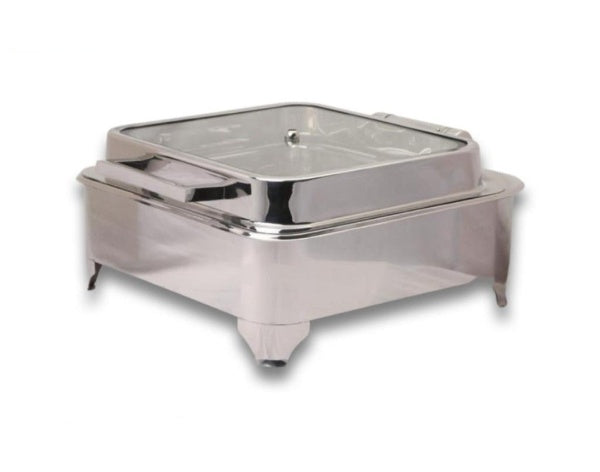 Electric Stainless Steel Square Hydraulic Chafing Dish Set, 7 Liters, Full Glass Lid