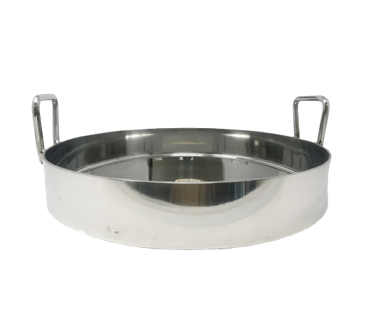 Stainless Steel Round Straight Border Kadai Wok, 14