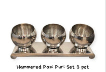 Load image into Gallery viewer, Stainless Steel Hammered Pani Puri Matka Set, 3 in 1, Catering Supplies
