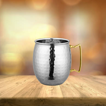 Charger l&#39;image dans la galerie, Stainless Steel Hammered Moscow Mule Mug with Brass Handle, 500 ML, Beer Mug
