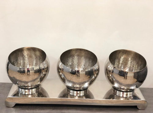 Stainless Steel Hammered Pani Puri Matka Set, 3 in 1, Buffet Display