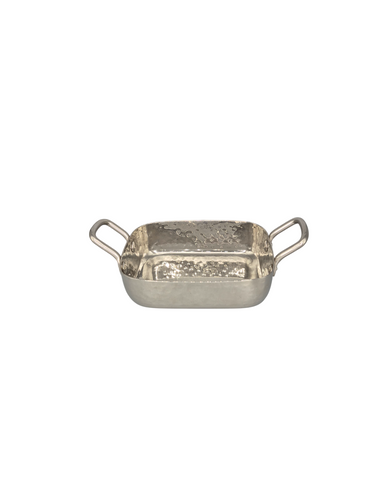 Hand Beaten Finish Stainless Steel Serving pan, Double sided steel handles