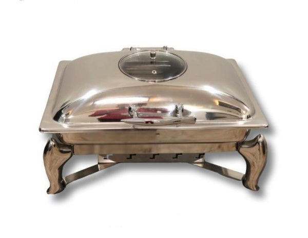 Rectangle Shape Hydraulic Chafing Dish Set, Glass Lid, Stainless Steel, 10 Liters
