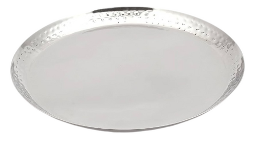 Round Stainless Steel Border Hammered Finish Plate, 9