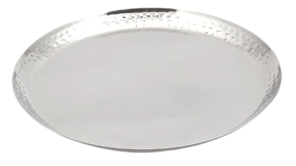 Round Stainless Steel Border Hammered Finish Plate or Platter, 9