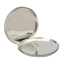 Load image into Gallery viewer, Round Stainless Steel Border Hammered Finish Plate or Platter, 9&quot;
