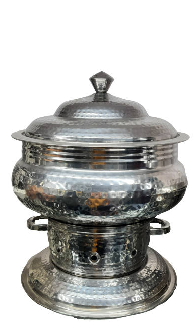 Stainless Steel Hammered Round Chafing Dish with Stand, 6 Liter's