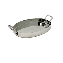 Charger l&#39;image dans la galerie, Stainless Steel Flat Oval Au Gratin or Serving Pan, #2, 9&quot;, 550 ML, Double Side Handle, Hammered Finish
