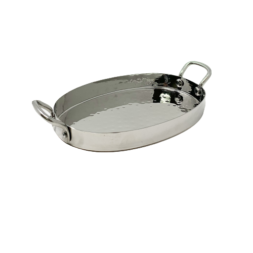 Stainless Steel Hammered Flat Oval Serving Pan, #1, 8