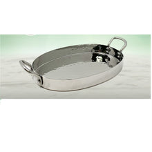 Load image into Gallery viewer, Stainless Steel Hammered Flat Oval Serving Pan, #1, 8&quot;, 450 ML, Double Side Handle
