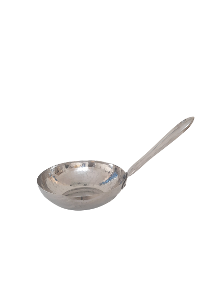 Long Handle Round Kadai Shape Serving Pan, Hammered Finish, Stainless Steel, 1.5L