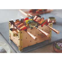 Load image into Gallery viewer, Hammered Copper Tabletop Rectangular Barbeque Grill with Brass Handle &amp; Skewers for Serving
