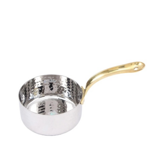 Stainless Steel Hammered Sauce Pan with Brass Handle #1, 450 ML